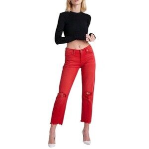 HUDSON Zooey Mid Rise Crop Distressed Jean in Red Alert size 26